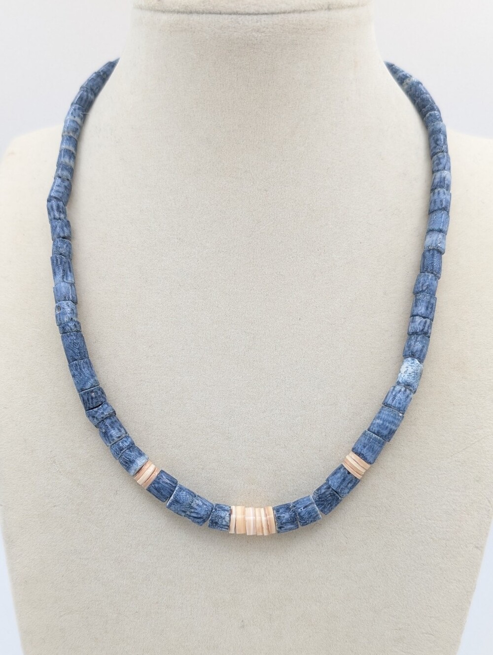 Vintage Natural Denim Blue Coral Heishi Necklace 17"